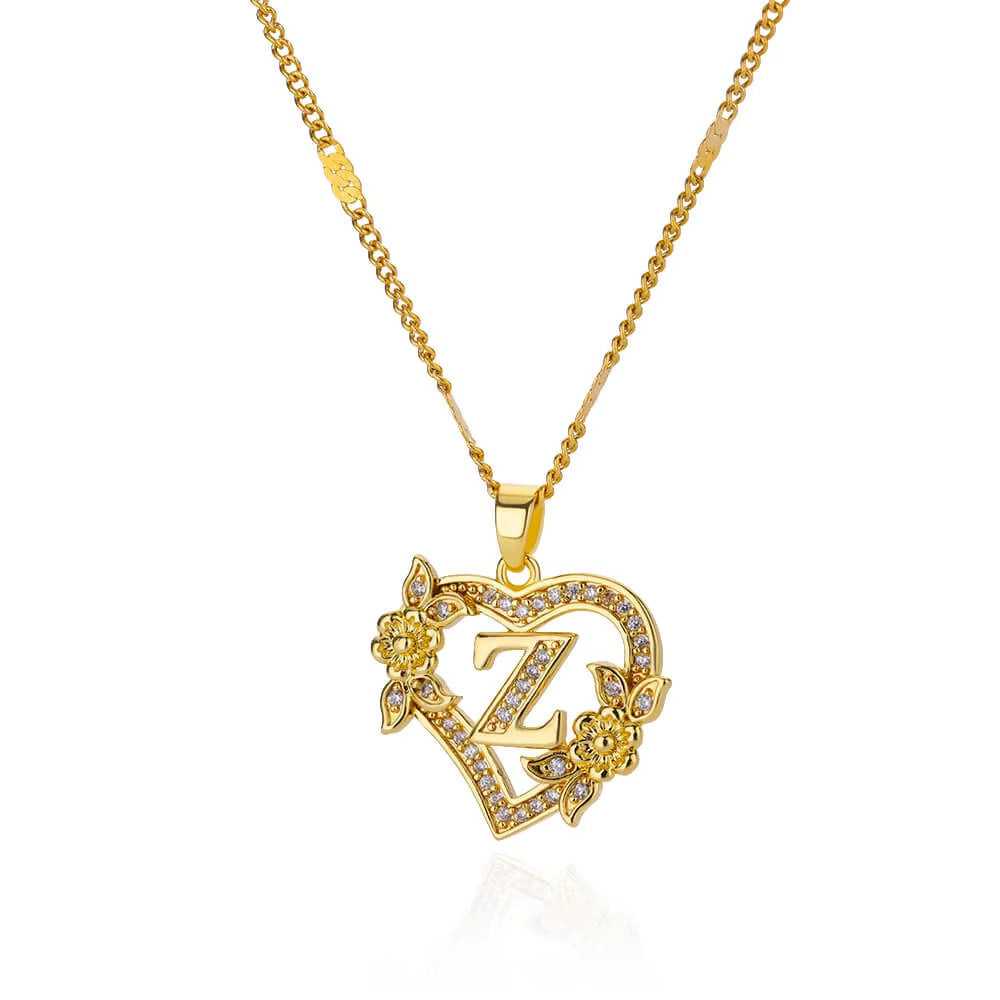 Hollow Heart Initial Necklace