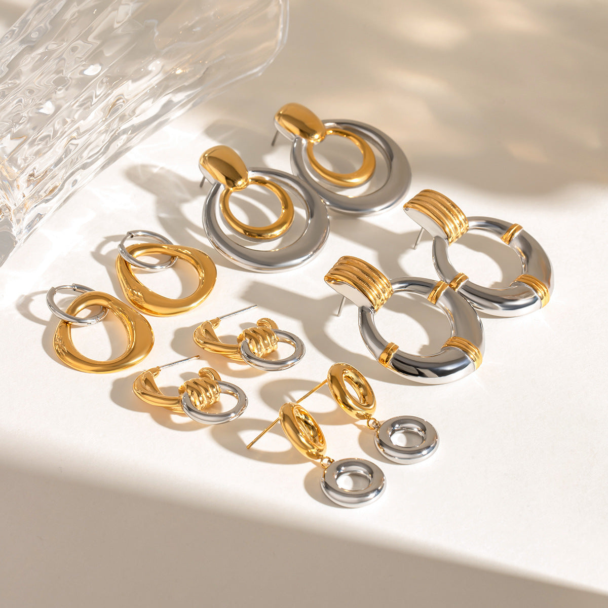 Gold & Silver Hollow Pendant Earrings