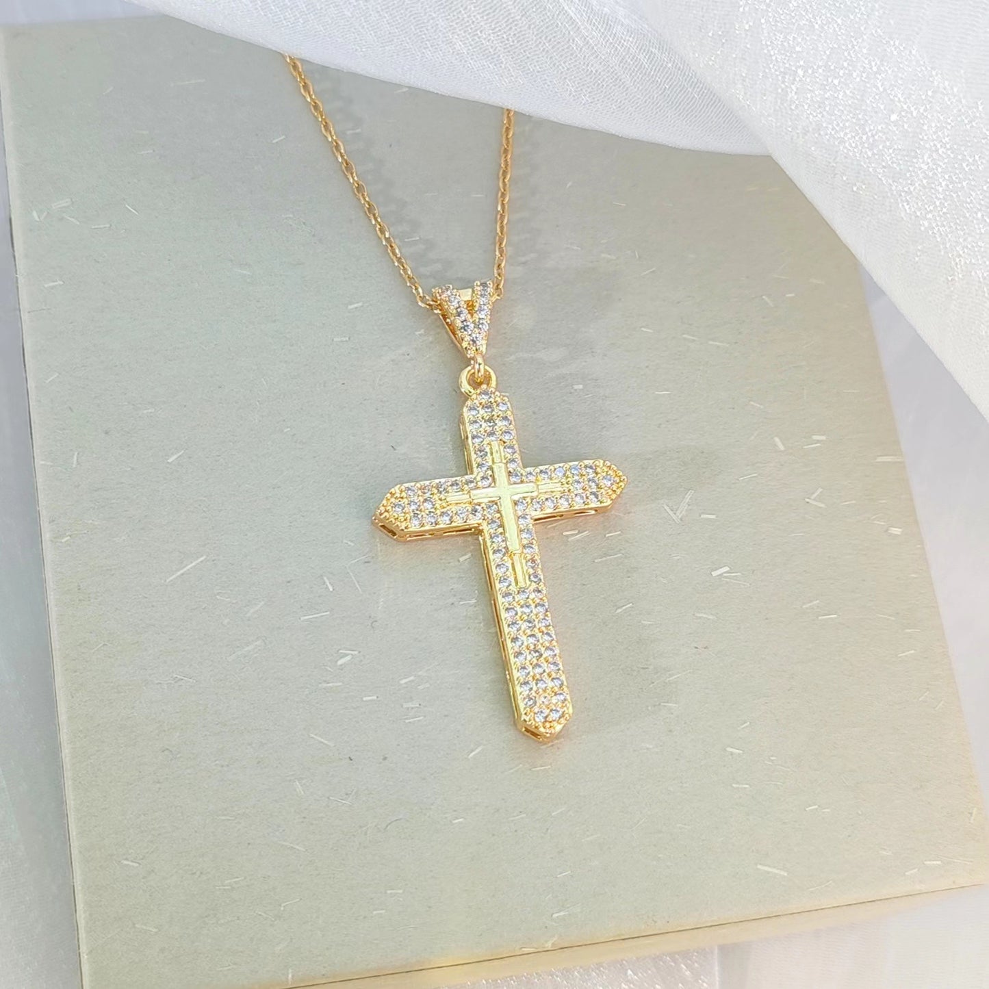 Zircon Cross Necklace For Women Light Luxury