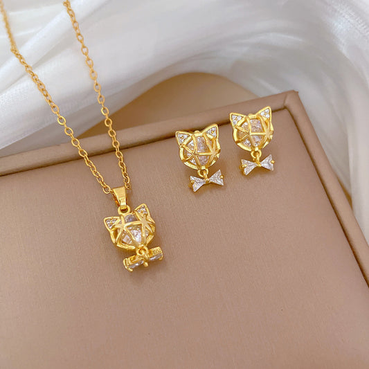 Diamond Bow Cat Earrings