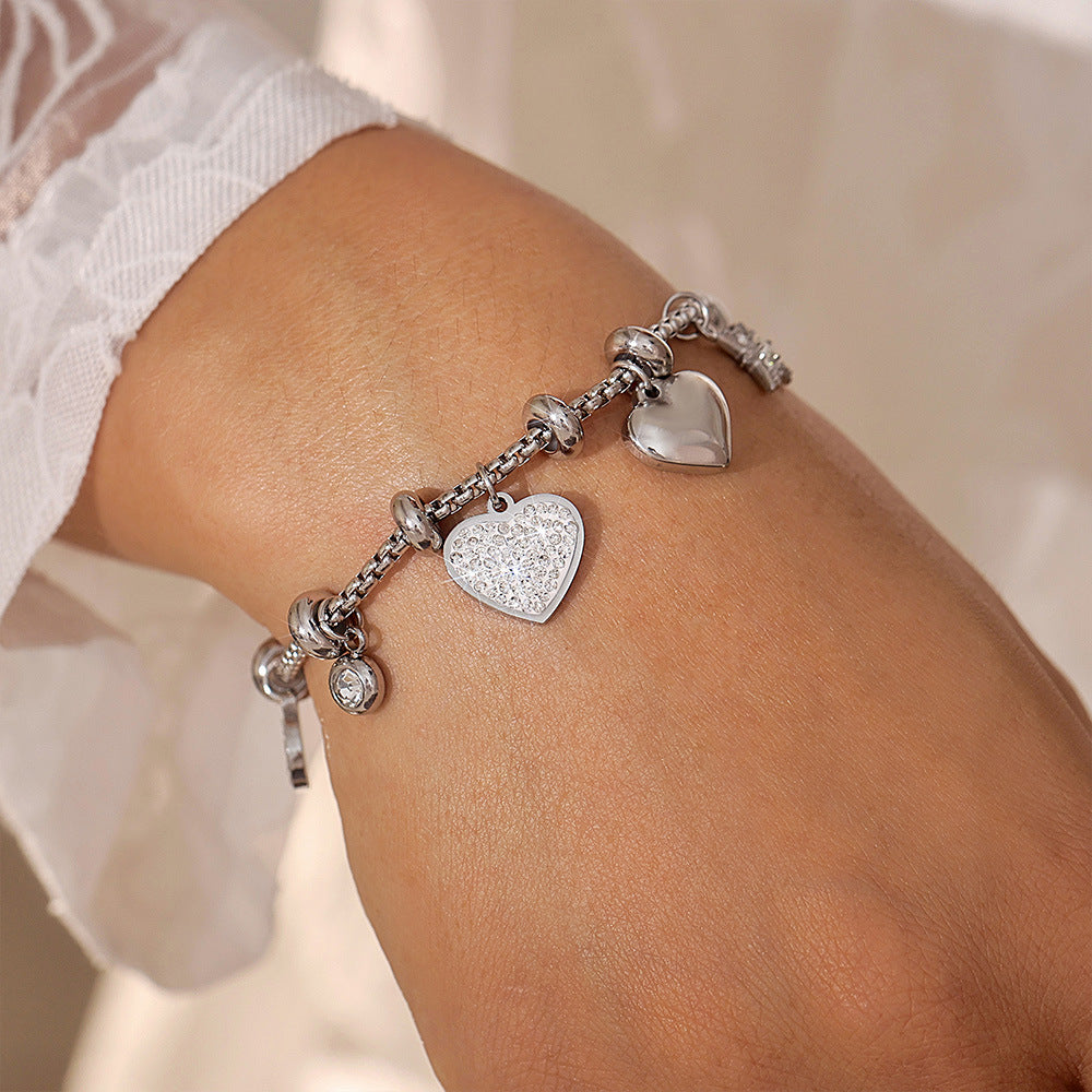 Graceful Heart-Shaped Diamond Bracelet