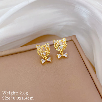 Diamond Bow Cat Earrings